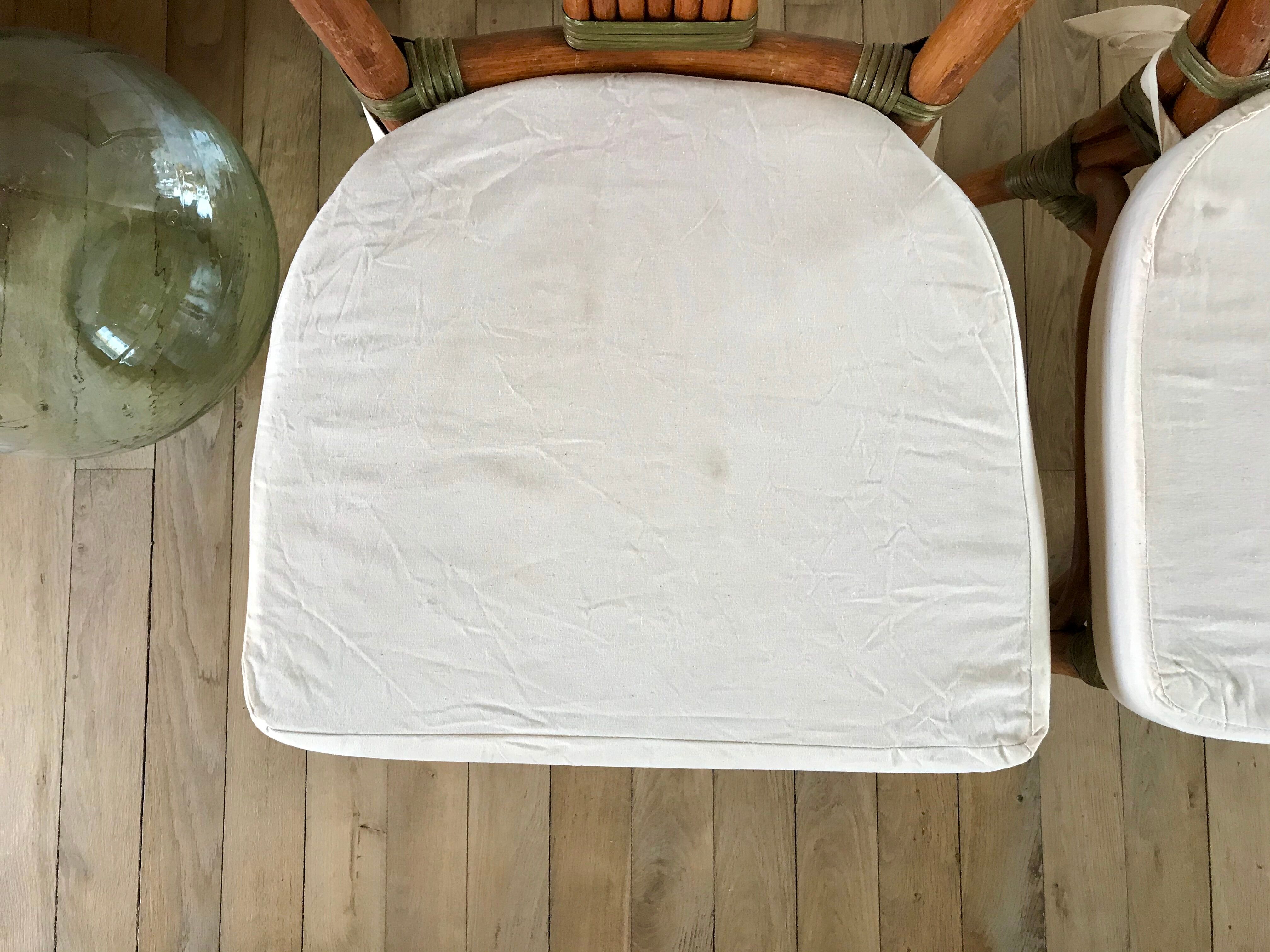 Set of 3 rattan / bamboo chairs with cushions years 1960-1970