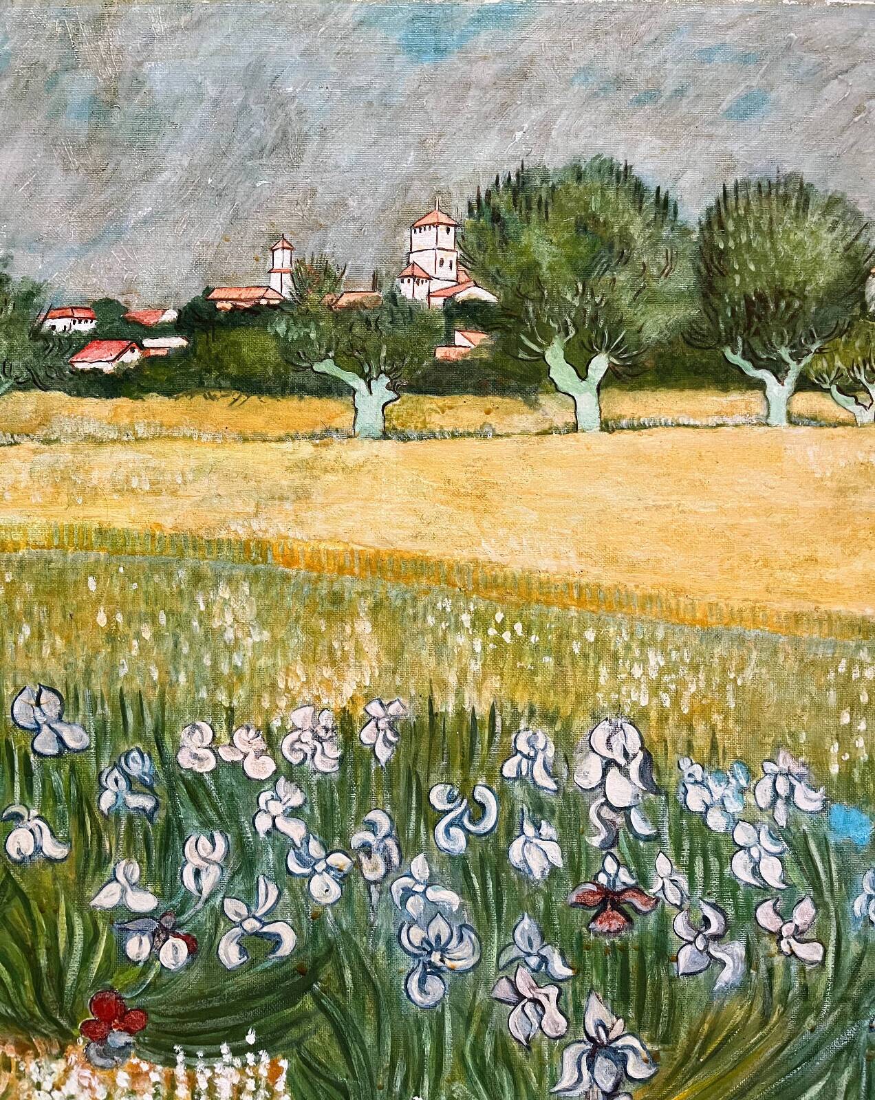 Tableau HST Travail de copiste Van Gogh "Champs de blés aux Iris"