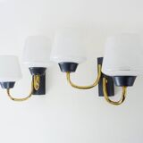 Pair of vintage Maison Arlus wall lights from the 1950s in brass, glass globe.