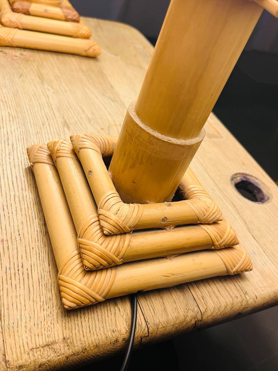 70s bamboo parasol lamps