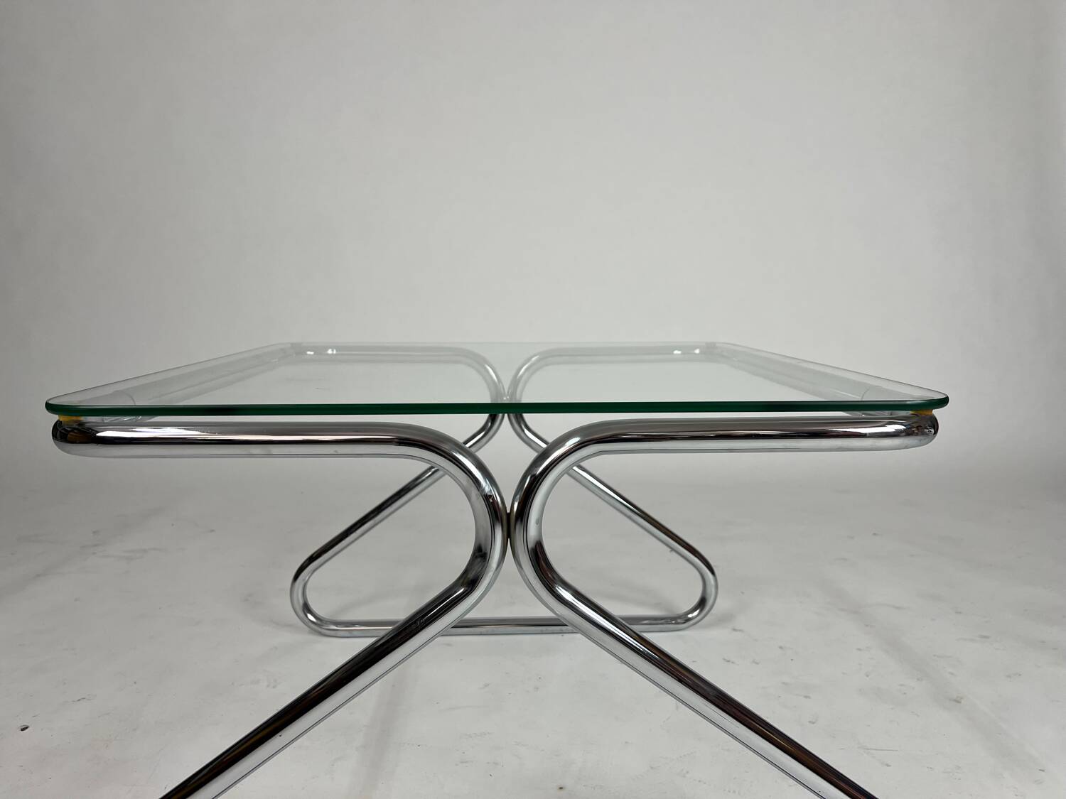 Vintage chrome glass coffee table 70s Space Age Bauhaus