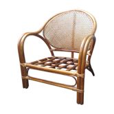 Low armchair in rattan and bamboo