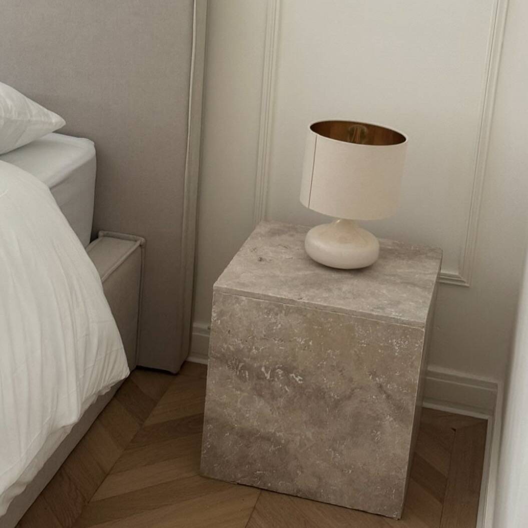 Side table, "cube" end table in travertine.