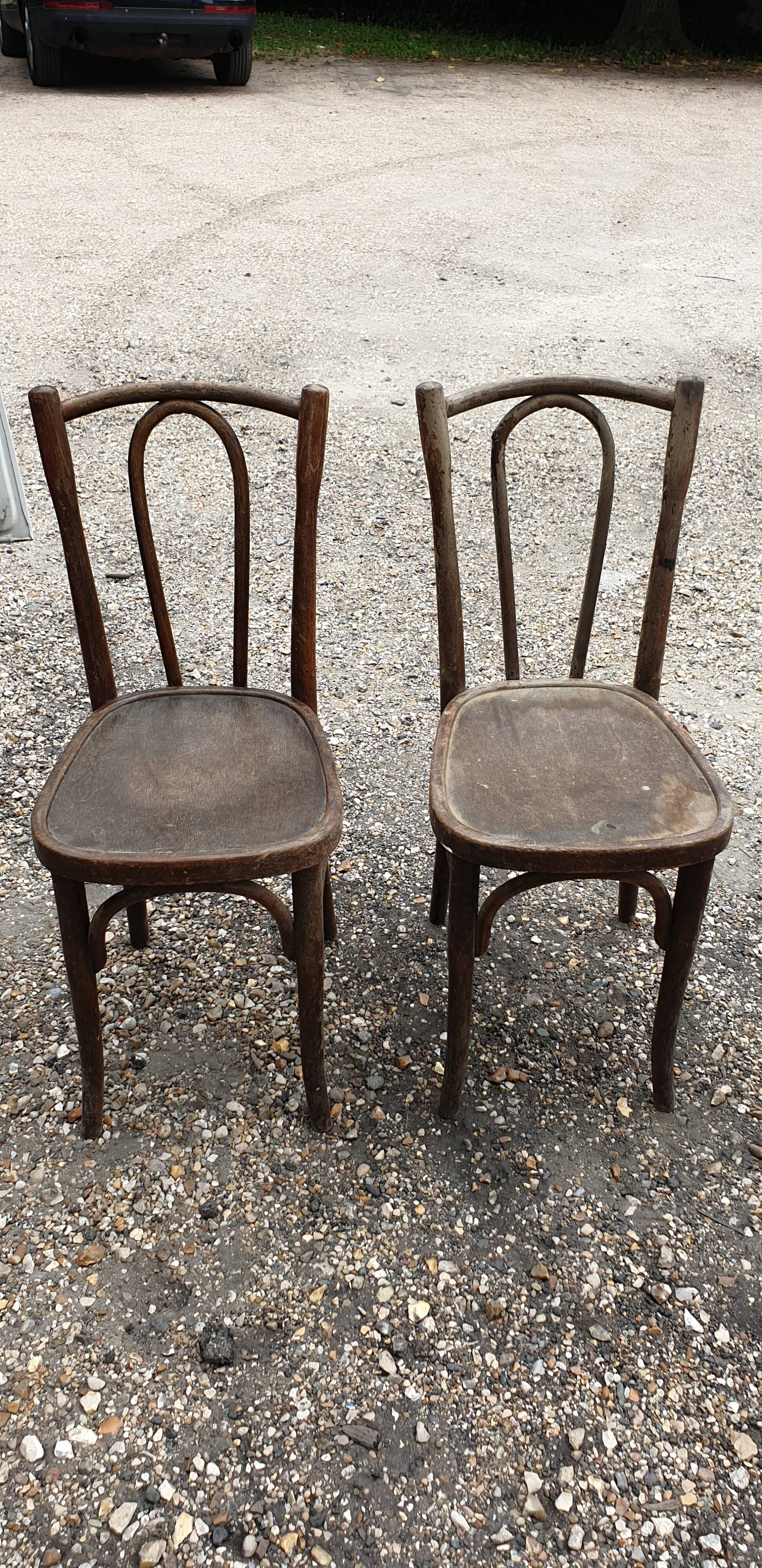 Pair of curved wood bistro chairs