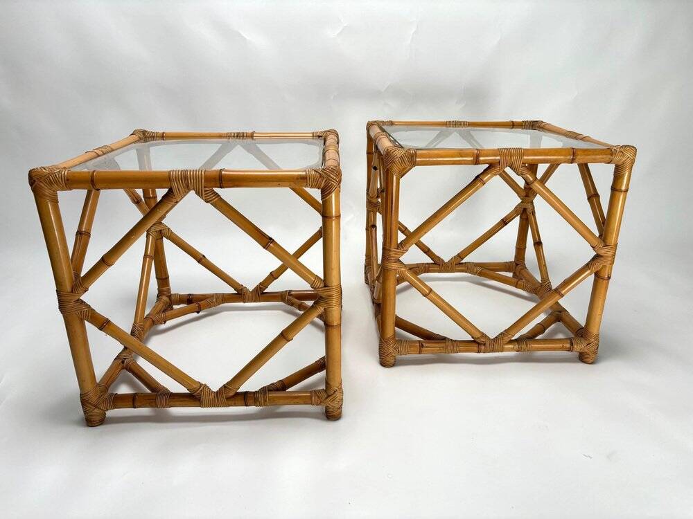 Bamboo and Glass Nightstands attributed to Vivai Del Sud, Italy, 1970s, Set of 2