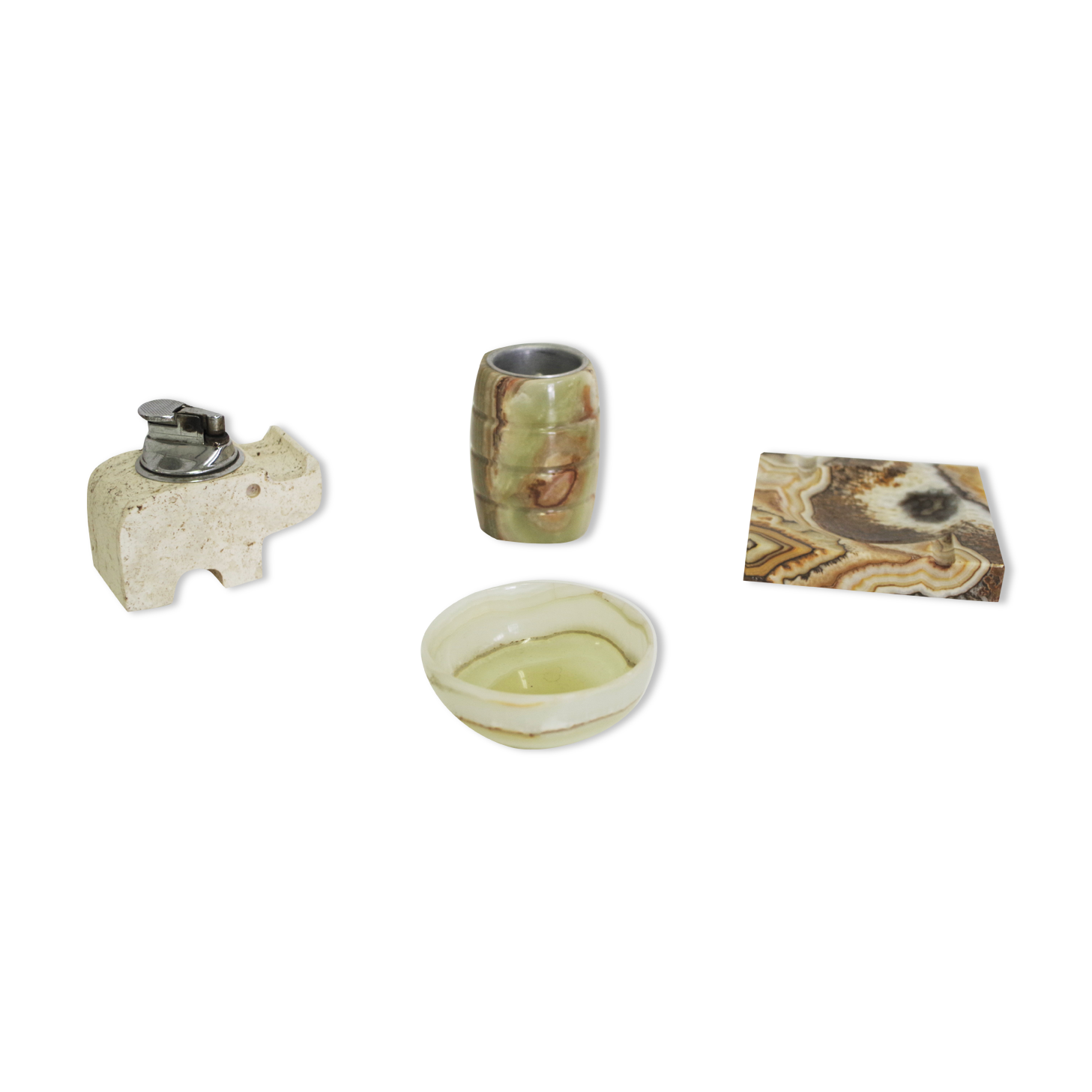 Smoking accessories in marble and onyx, 1970s, lot of 4