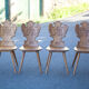 Set of 4 carved wooden stepladder chairs, pharmacy, brutalist, mountain style