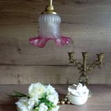 Bohemian style portable lamp in old pink skirted glass