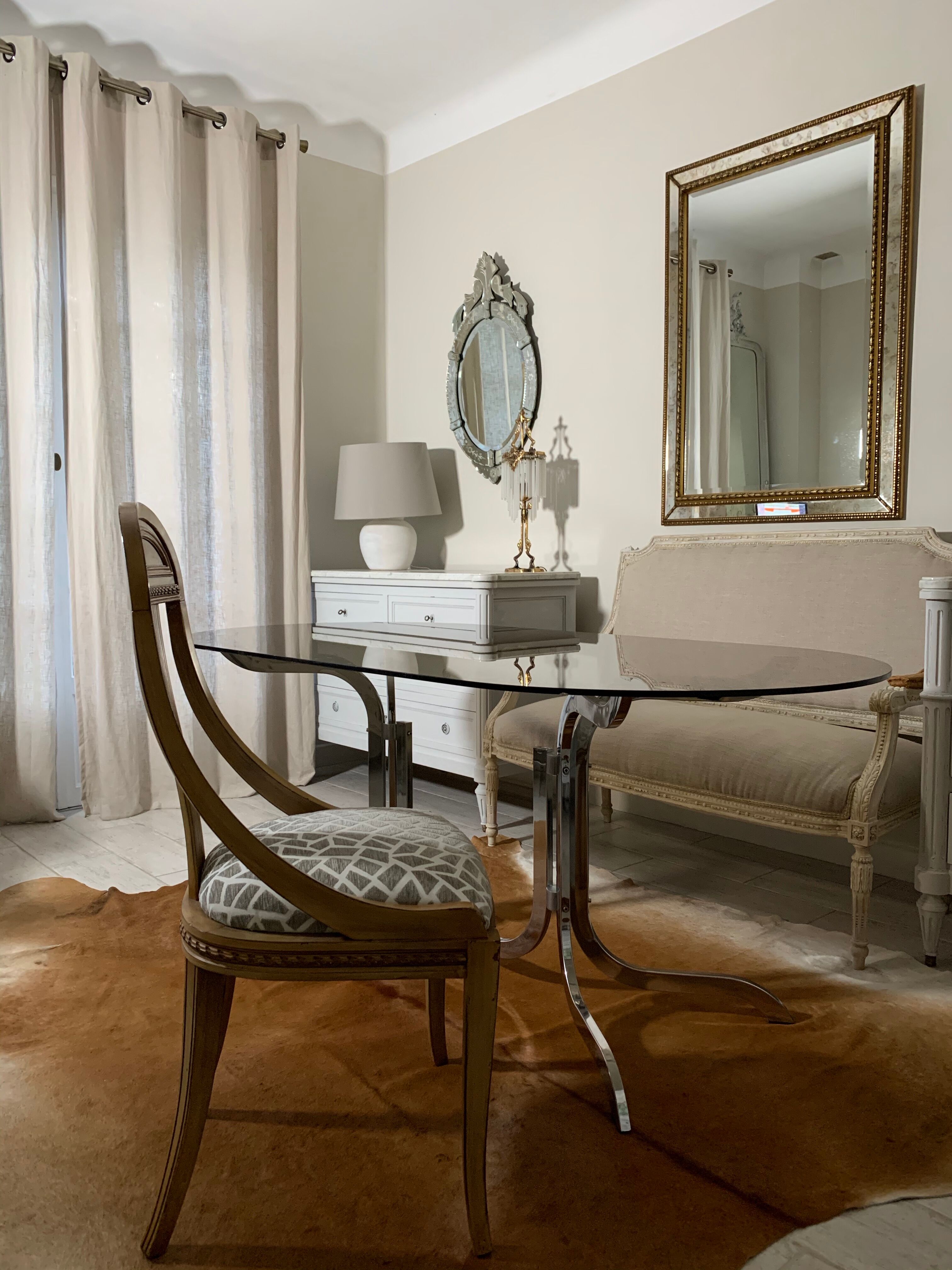 Vintage table in smoky glass chrome metal footing