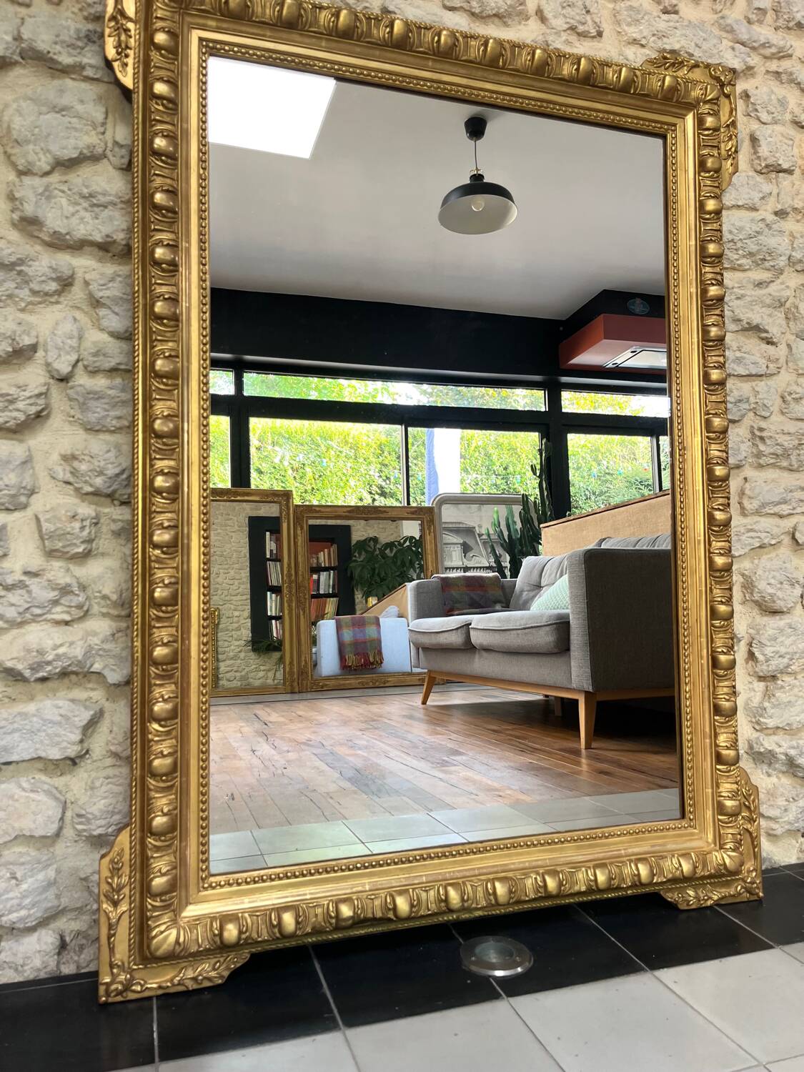 Antique mirror 133cm/96.5cm gilded with gold leaf