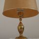 Vintage French Round Brass Table Lamp With Beige and Gold Shade