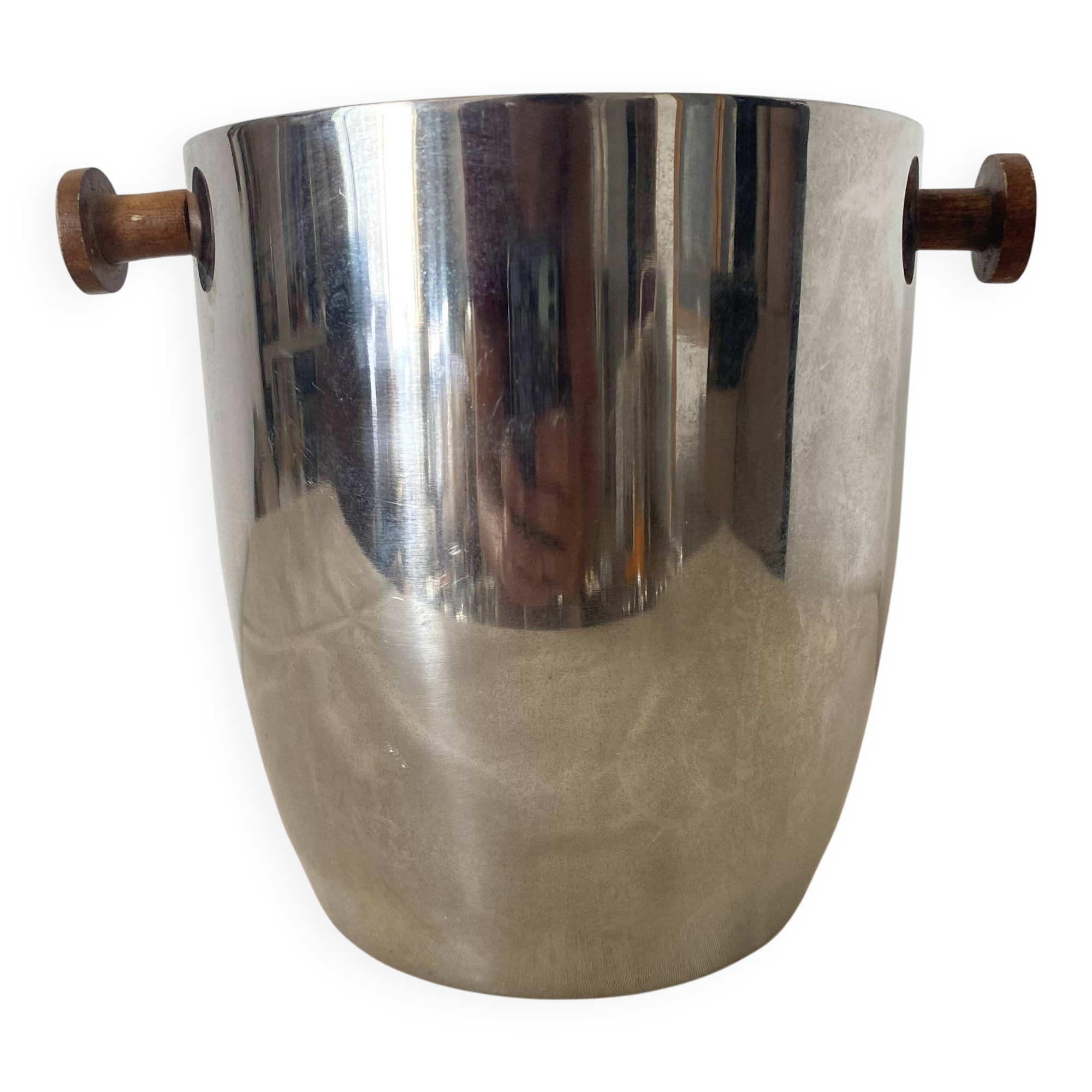 Double-walled stainless steel and wood champagne bucket