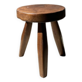 Tripod stool in upcycled teak, low flat - Small tripod stool in brown solid wood, circular seat