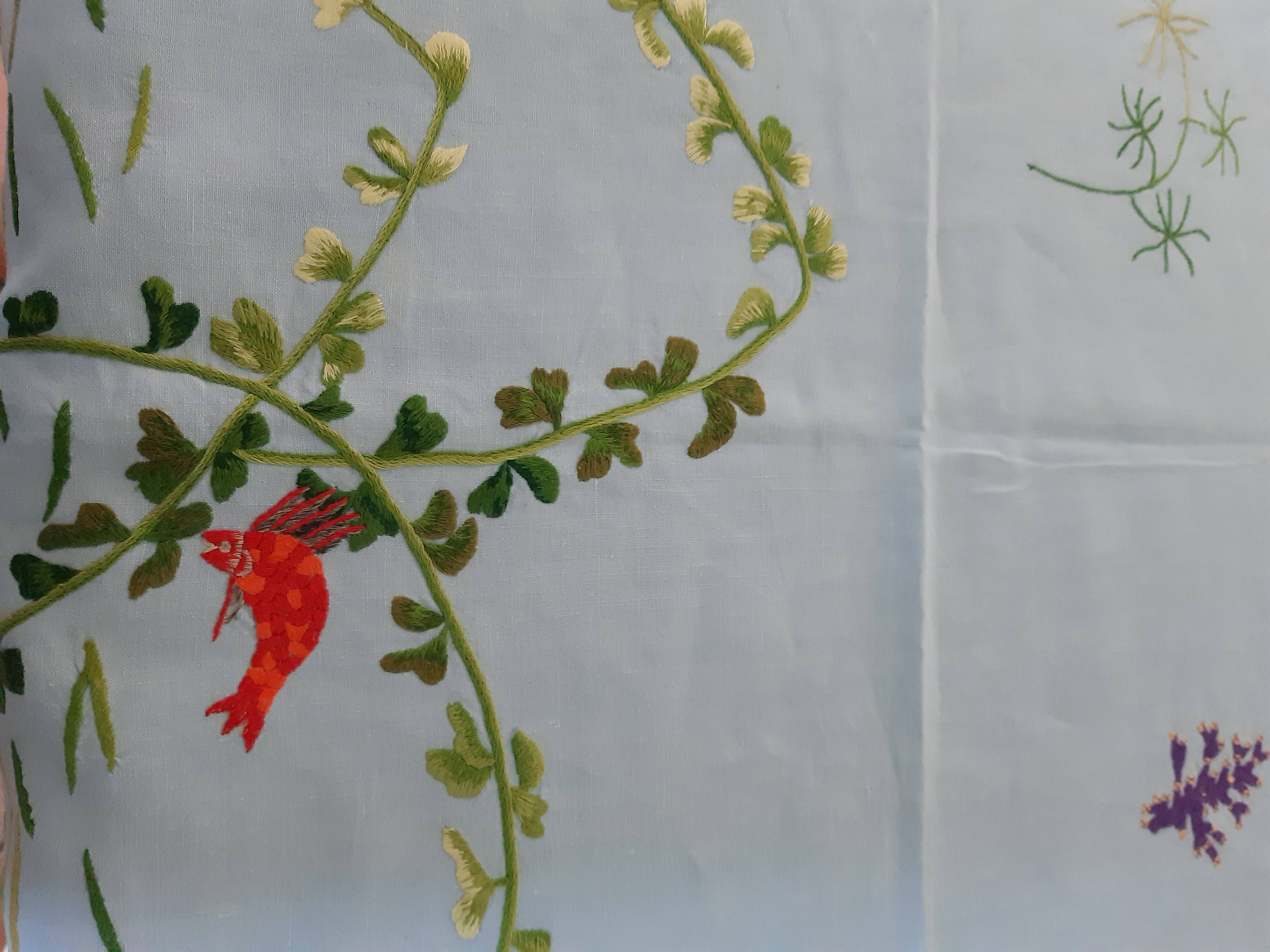 Hand-embroidered tablecloth exotic fish towels