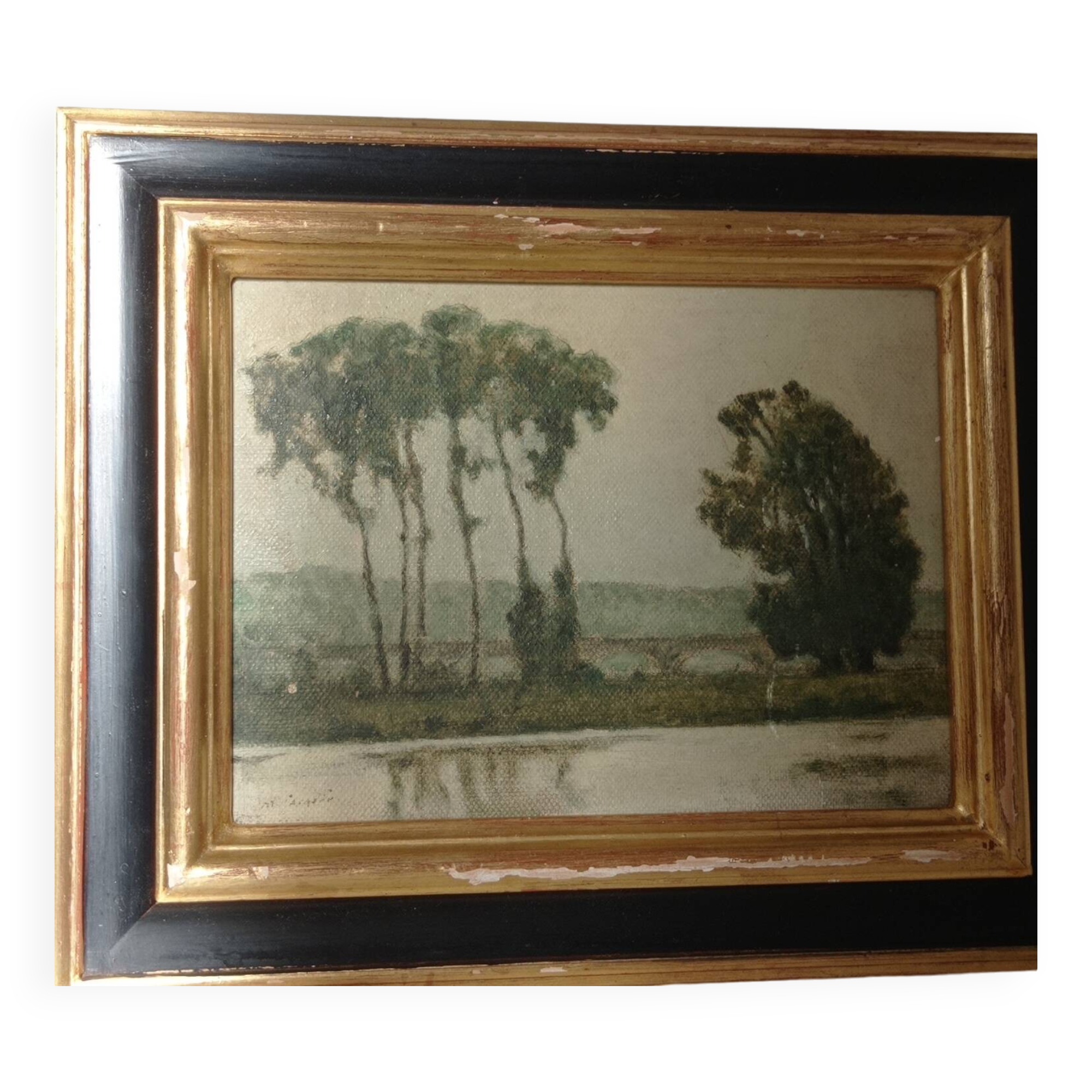 Signed lake landscape painting