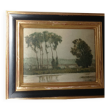 Signed lake landscape painting