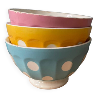 3 polka dot and faceted bowls Digoin Sarreguemines