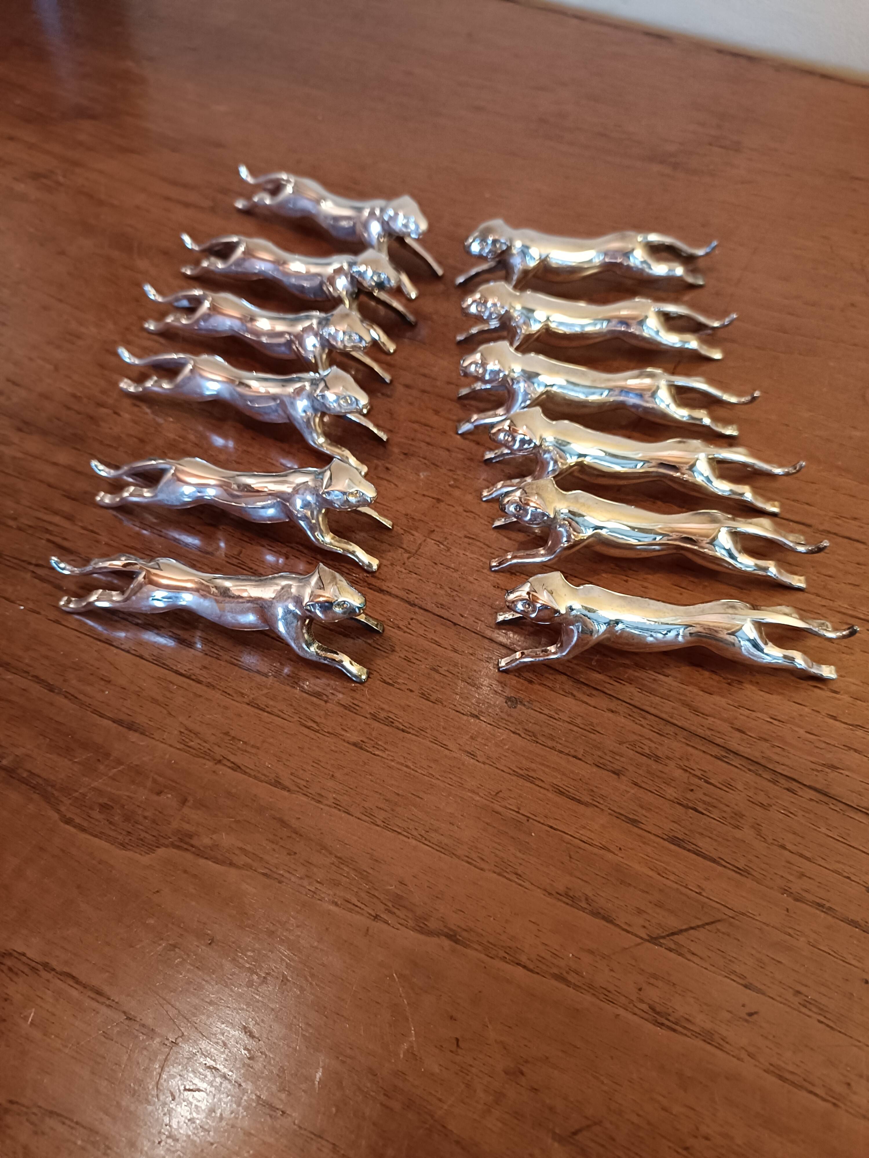 12 silver metal cat knife holders
