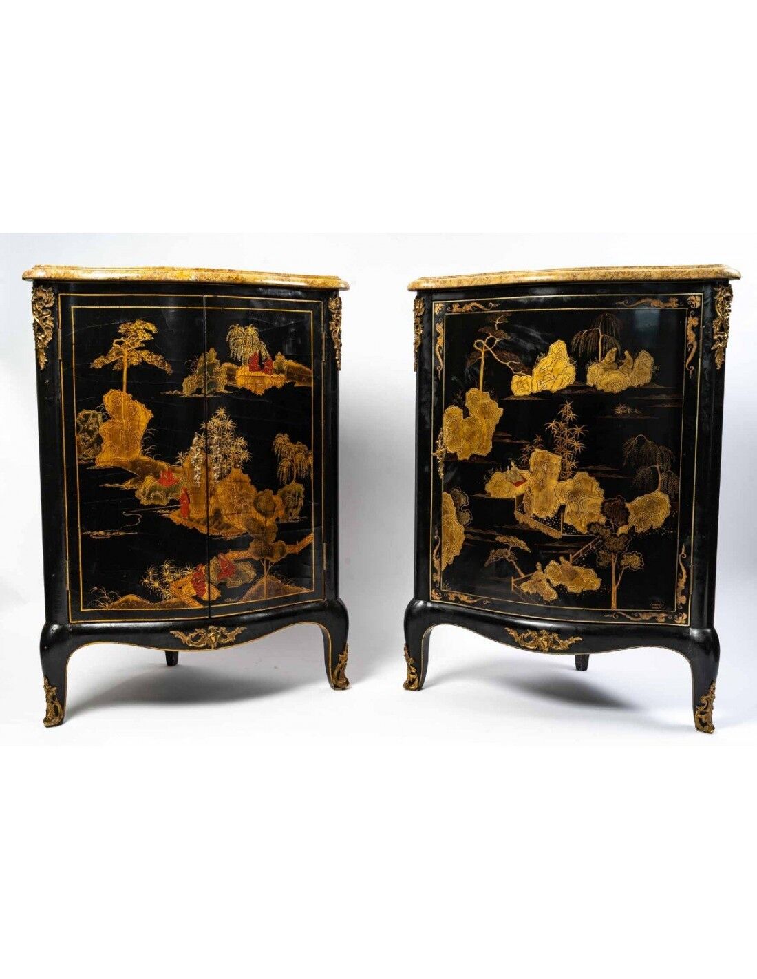 Pair of black wood corner buffets