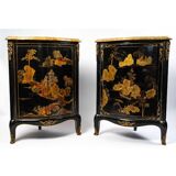 Pair of black wood corner buffets