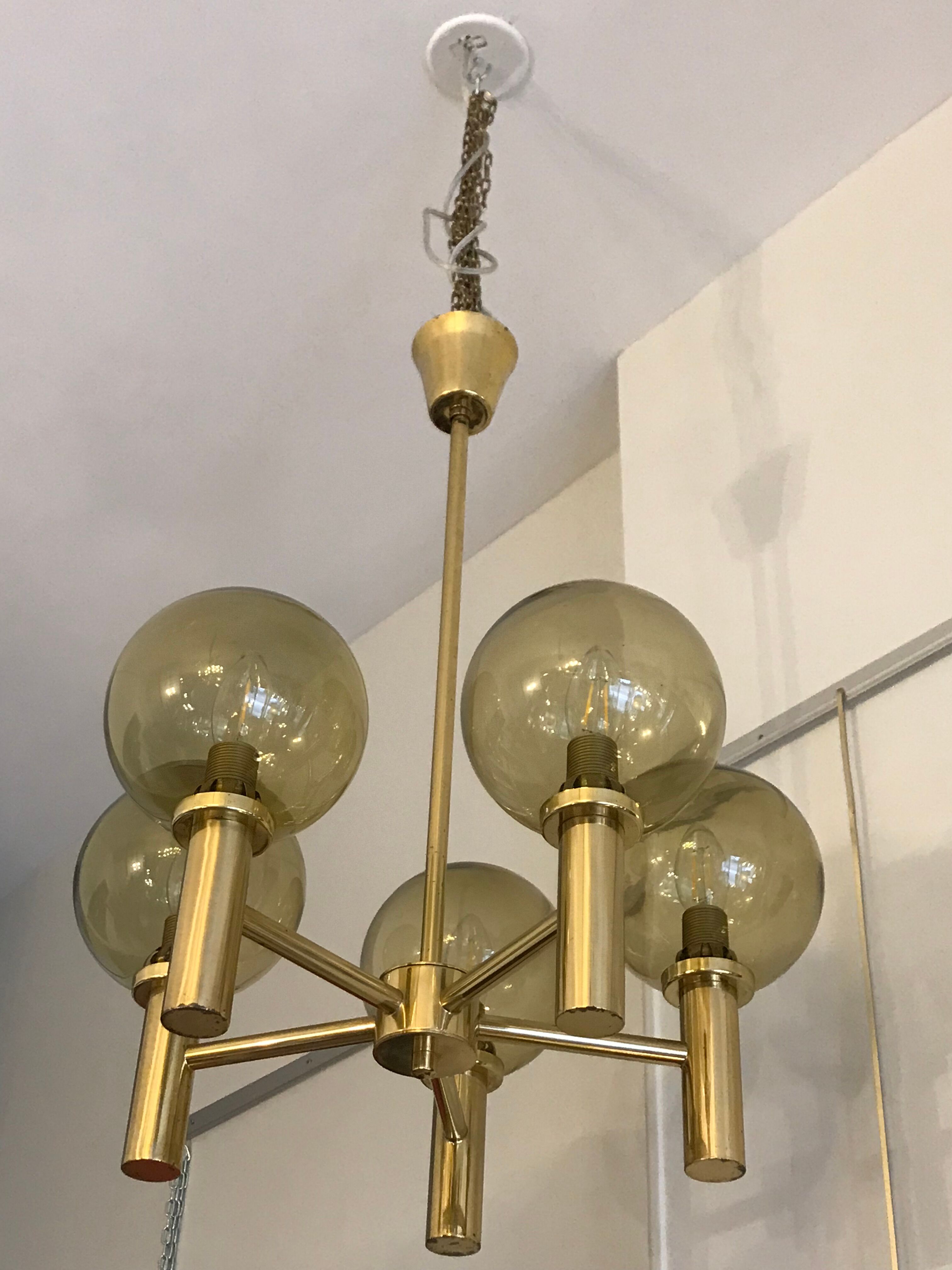 5-globe smoked brass chandelier