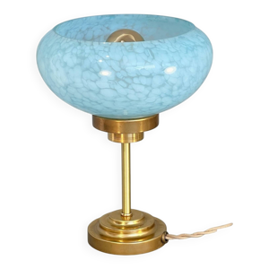 Lampe à poser vintage - verre clichy bleu
