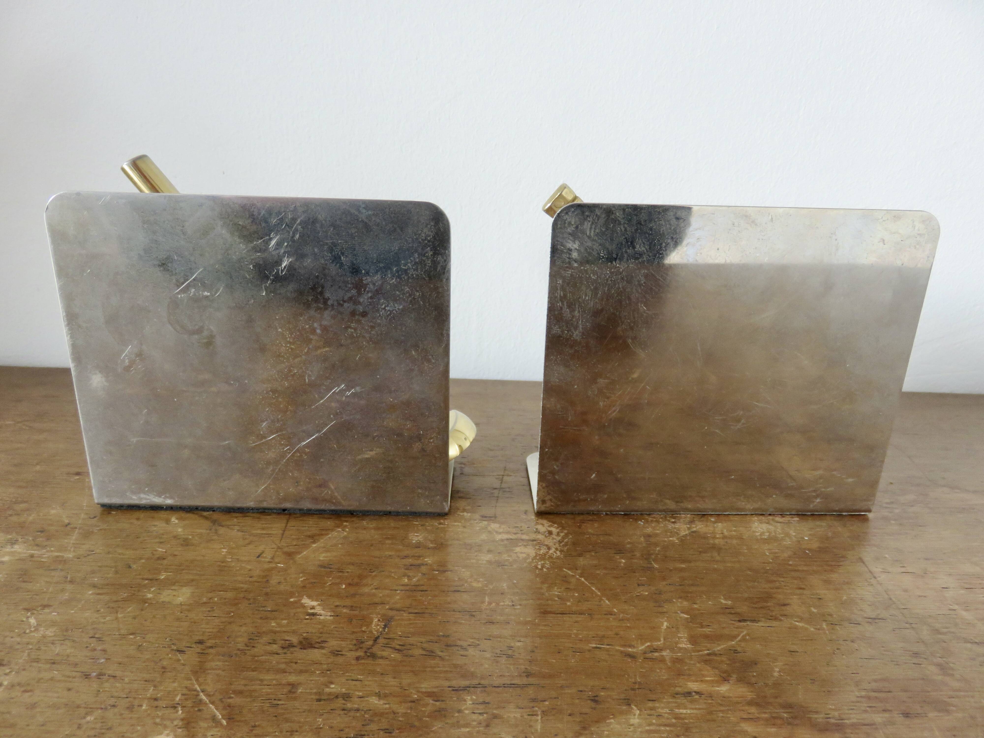 Serre livres en métal chromé et laiton "tennis & golf" années 70