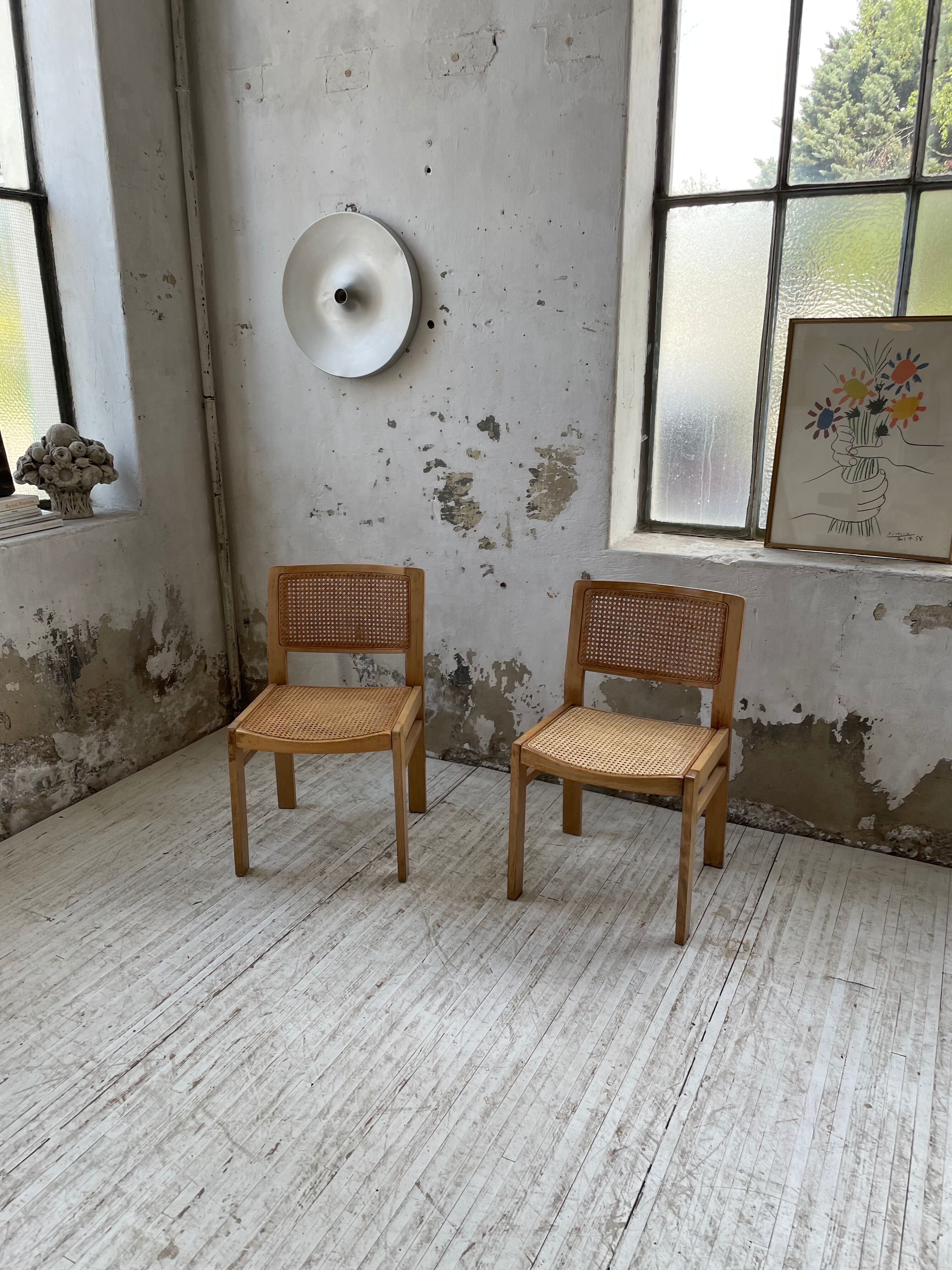 Pair of Baumann chairs beech and cannage