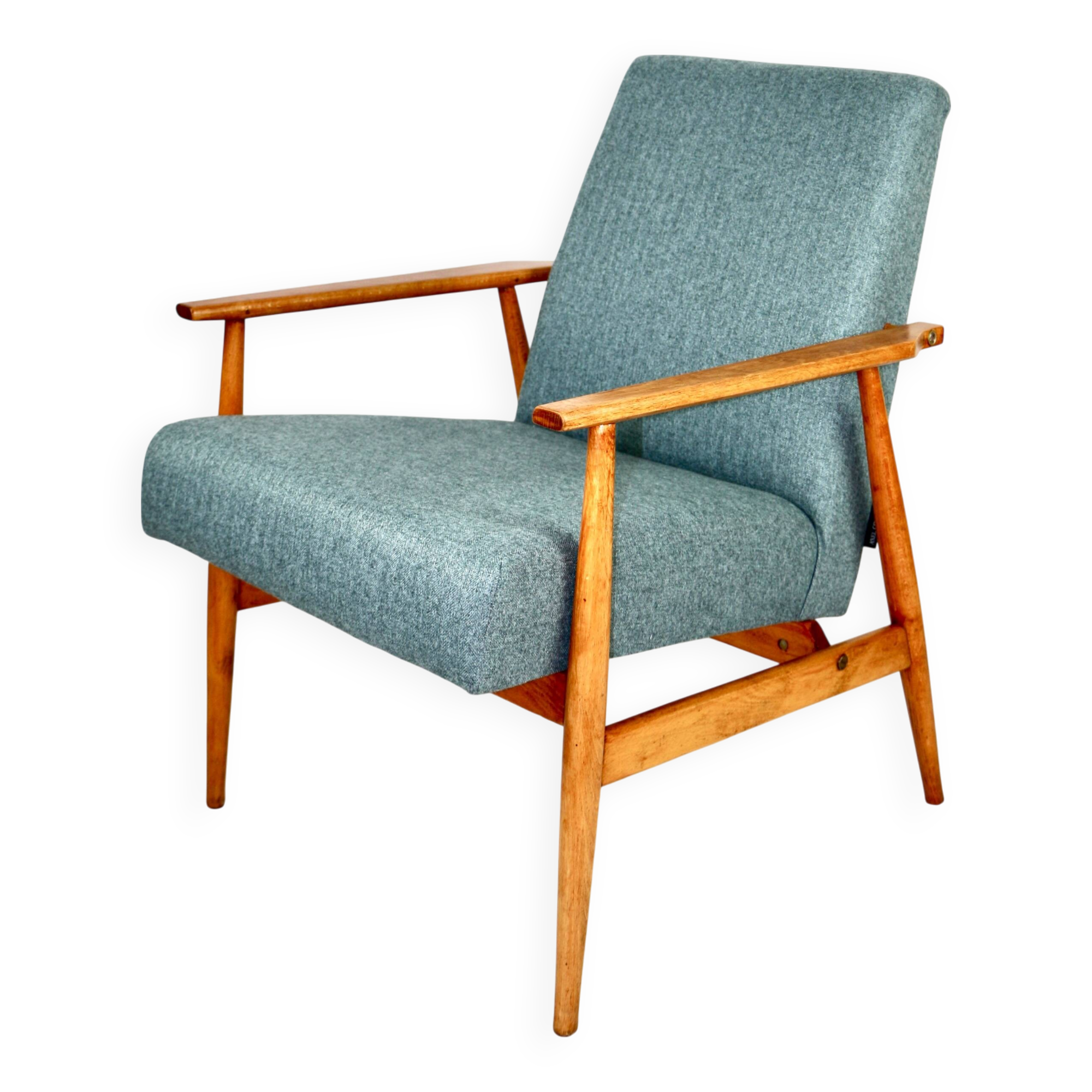 Armchair 'Lis', 1970s turquoise tweed by Henryk Lis - natural beech wood