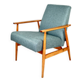 Armchair 'Lis', 1970s turquoise tweed by Henryk Lis - natural beech wood