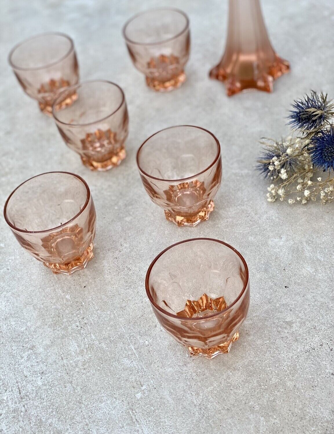 Set of 6 Rosaline water glasses in pink glass
