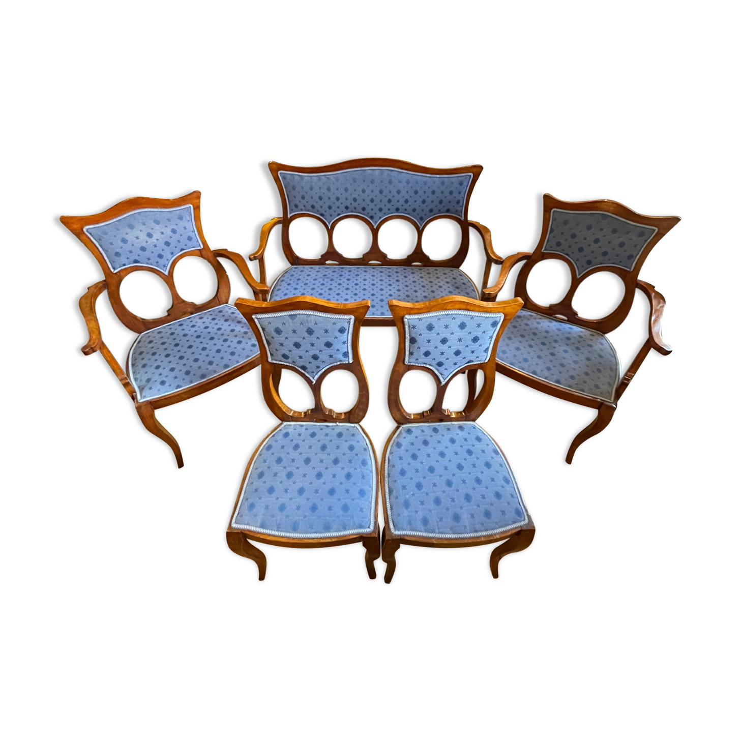 Art nouveau lounge set, 1 sofa + 2 armchairs + 2 chairs, ca 1900