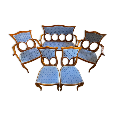 Salon Art Nouveau complet, 1 canapé + 2 fauteuils + 2 chaises, ca 1900