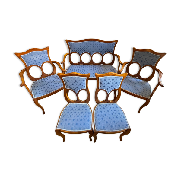 Salon Art Nouveau complet, 1 canapé + 2 fauteuils + 2 chaises, ca 1900