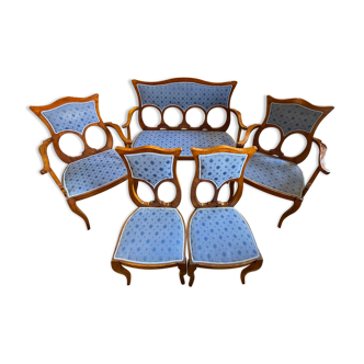 Art nouveau lounge set, 1 sofa + 2 armchairs + 2 chairs, ca 1900