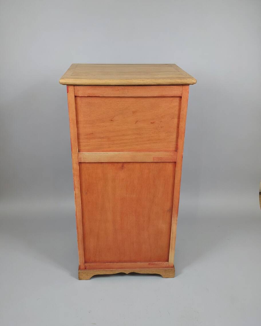 Antique English bedside table in solid wood, refurbished.