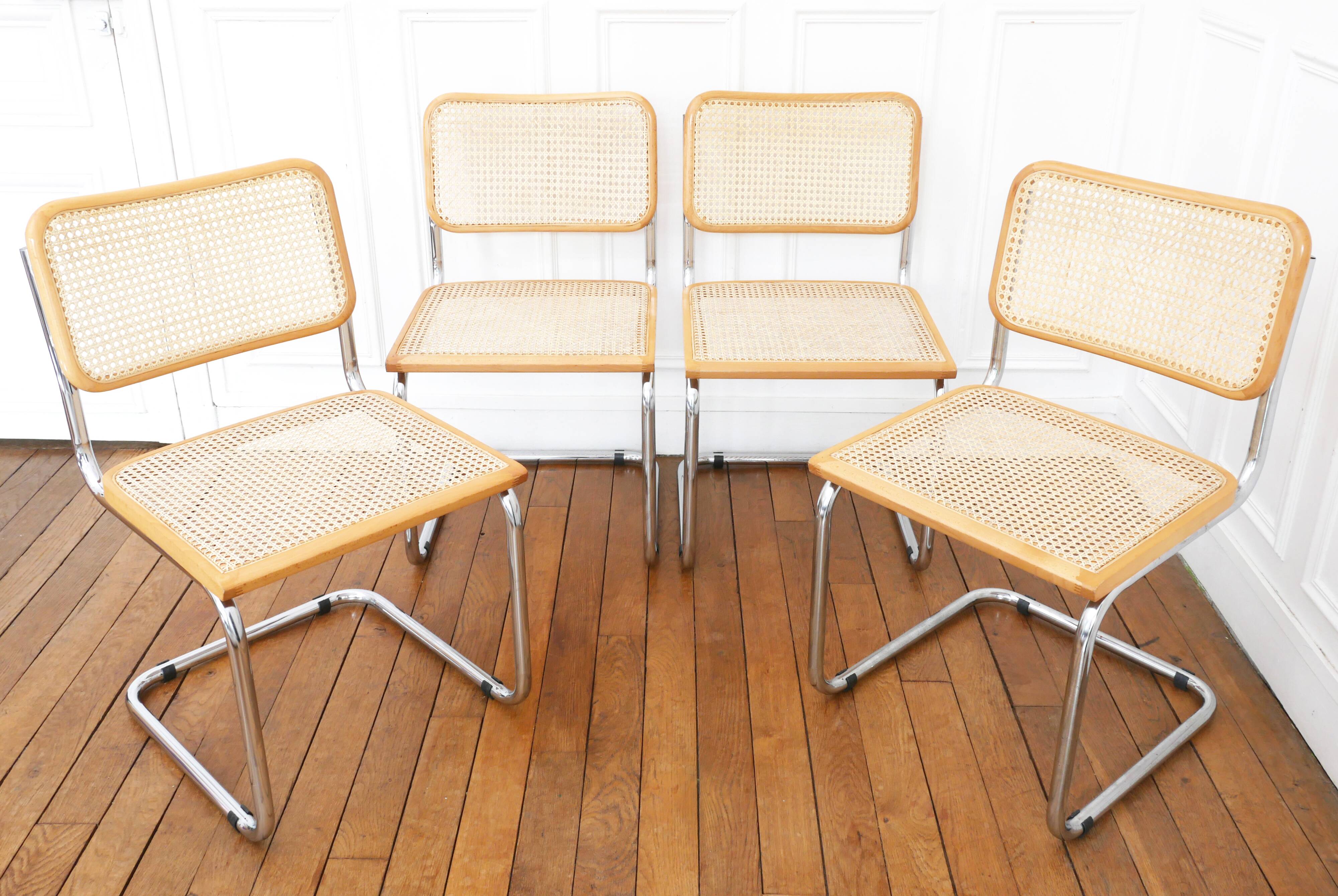 4 Cesca B32 Breuer chairs made in Italy - re-caned seats.