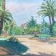 Original watercolor by tony minartz (1870-1944) spring walk in a park on the côte d'azur