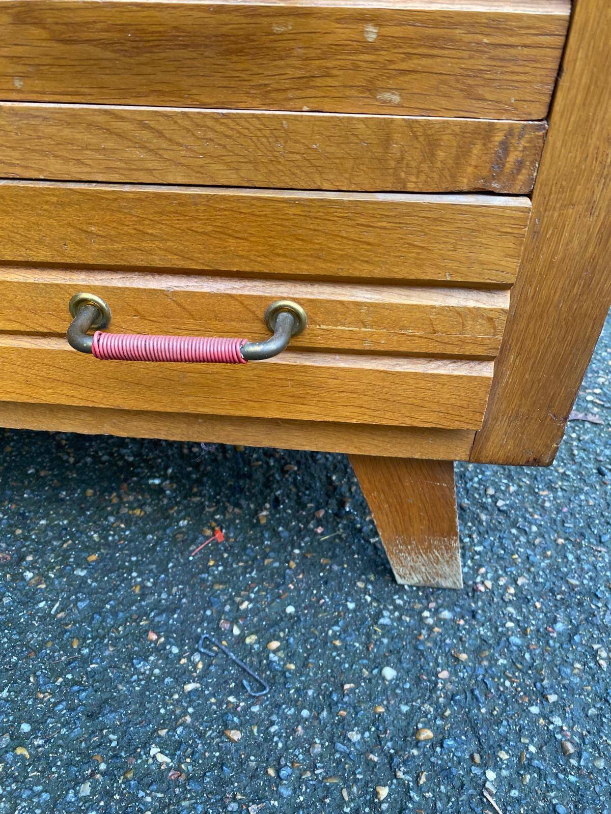 Scandinavian chest of drawers with compass legs, oak, 1950