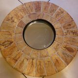 Round ceramic mirror decorated with leaves, signed Roger Capron, 50