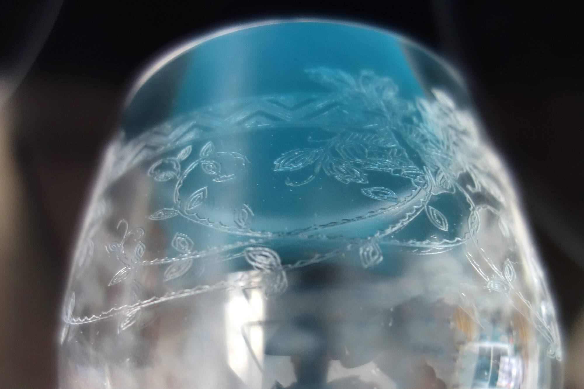 6 Bohemian Crystal Etched Wine Glasses