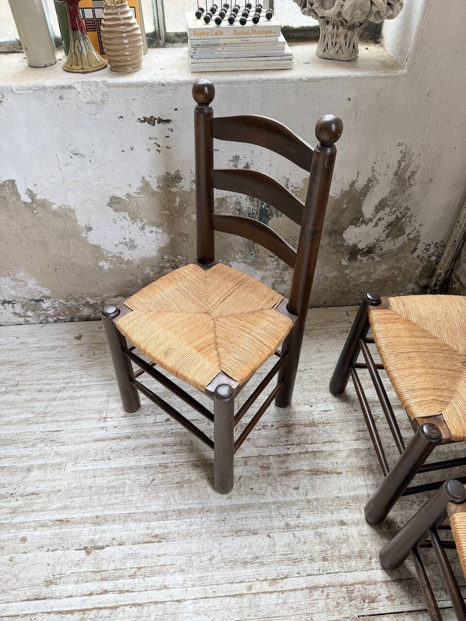 Straw chairs oak 1940s Dudouyt