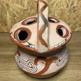 Ancient Berber flower holder, painted terracotta, vintage ethnic vase.