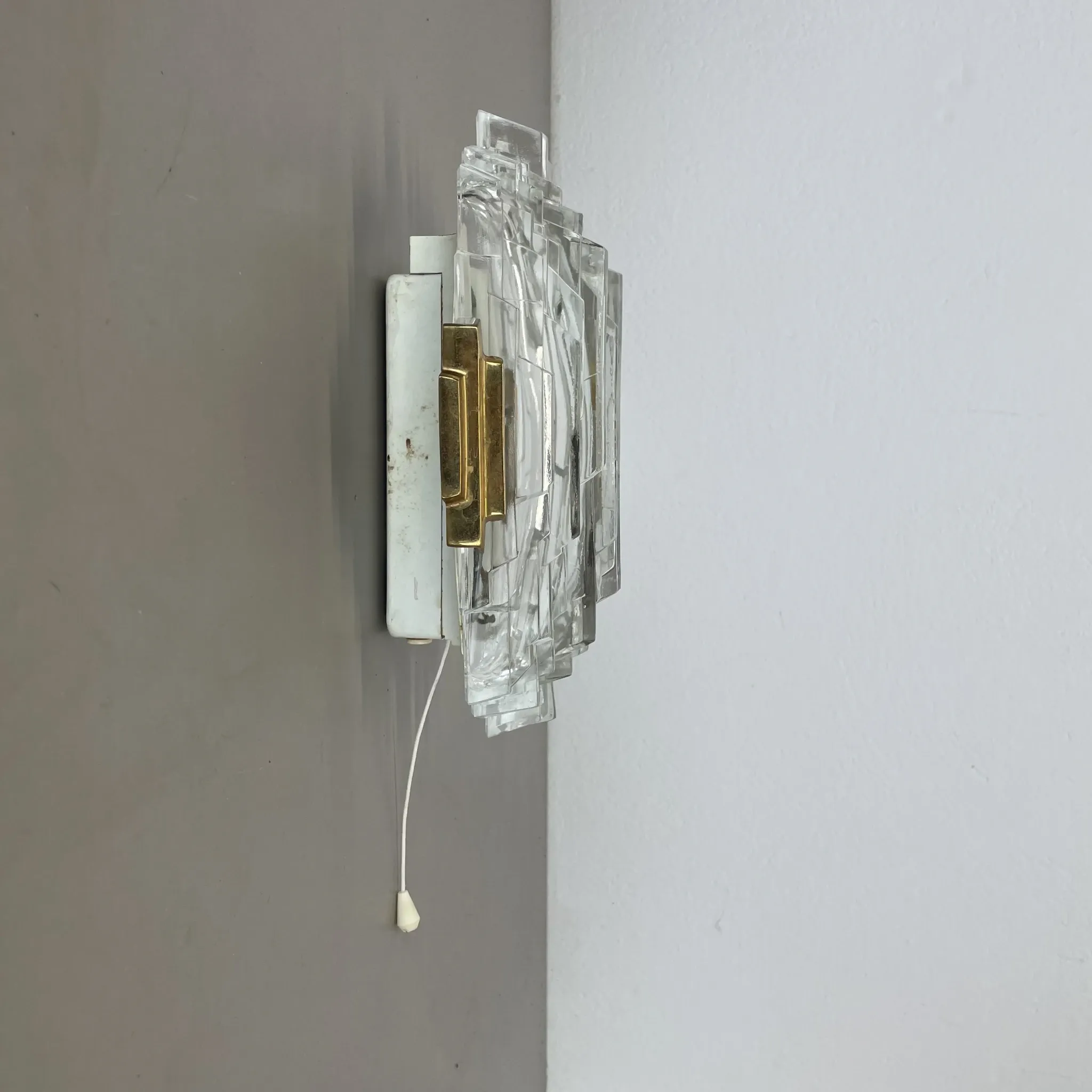 Beautiful CUBIC Ice Glass Wall Light by Hillebrand Lights, Germany, 1970s