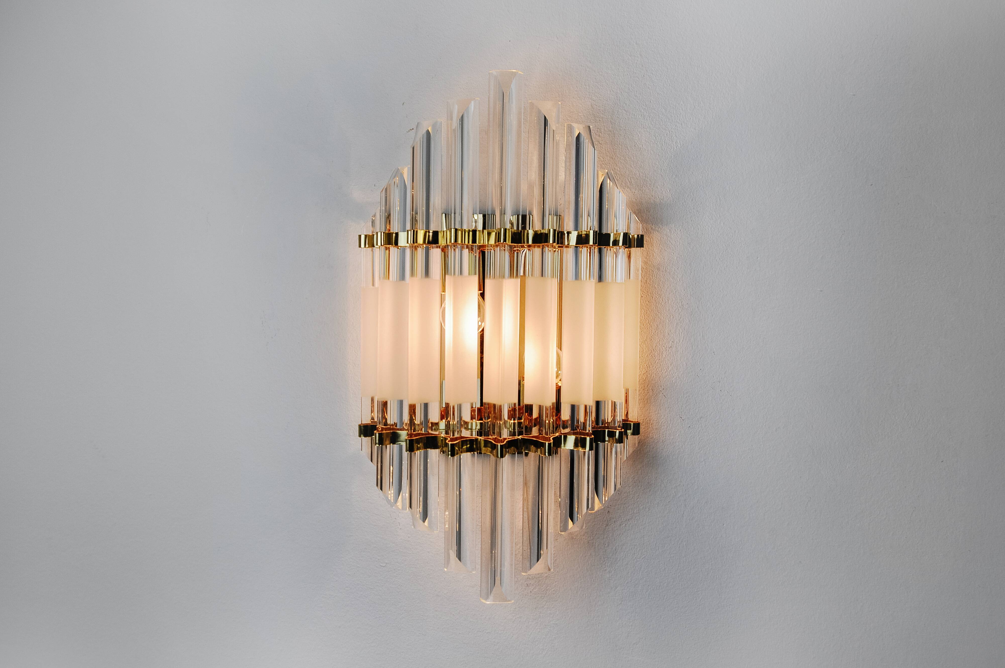 Venini wall lamp, murano triedri glass, italy, 1970
