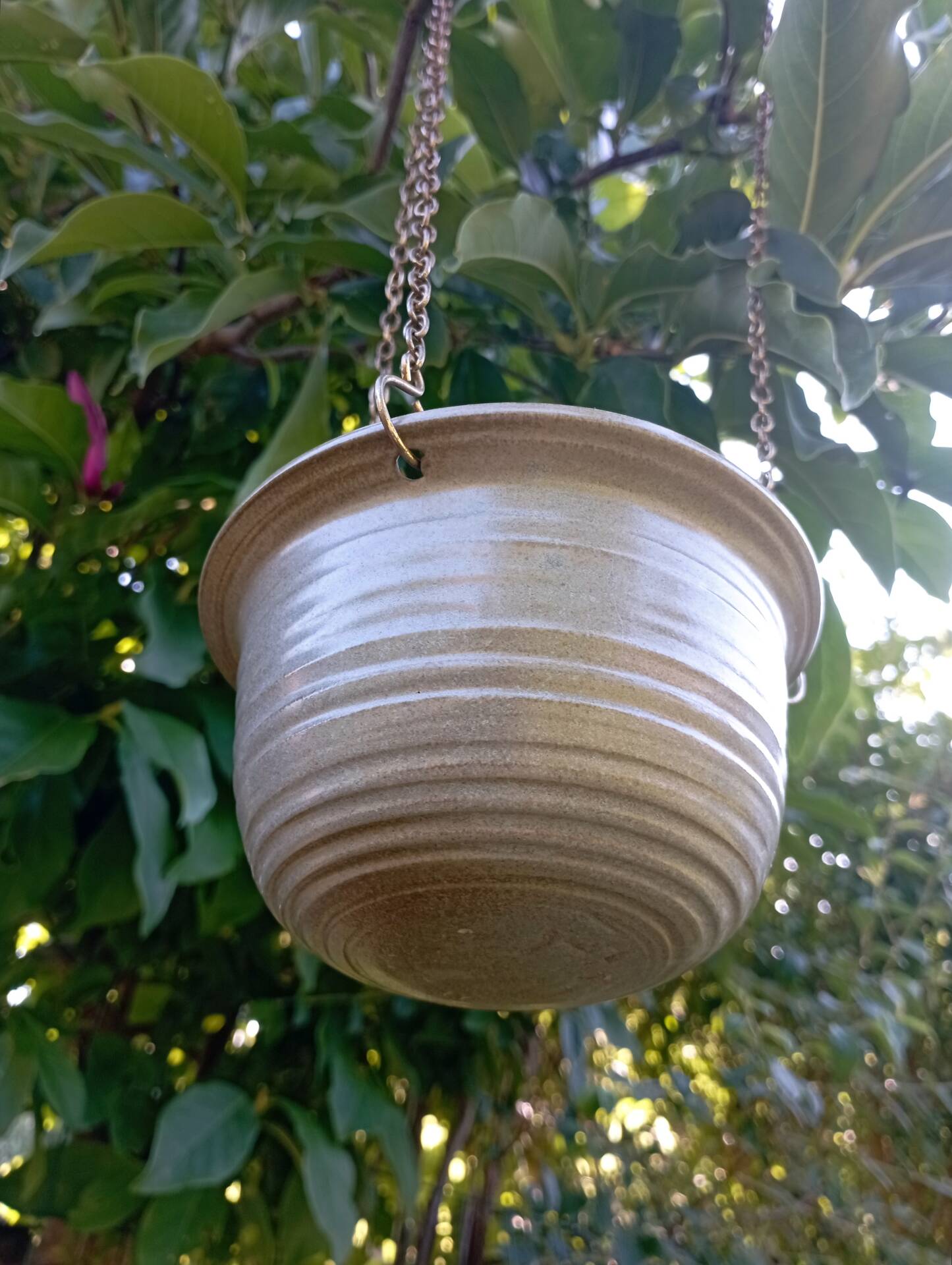 Vintage hanging cache pot - Signed studio ceramic by Griet Malfait