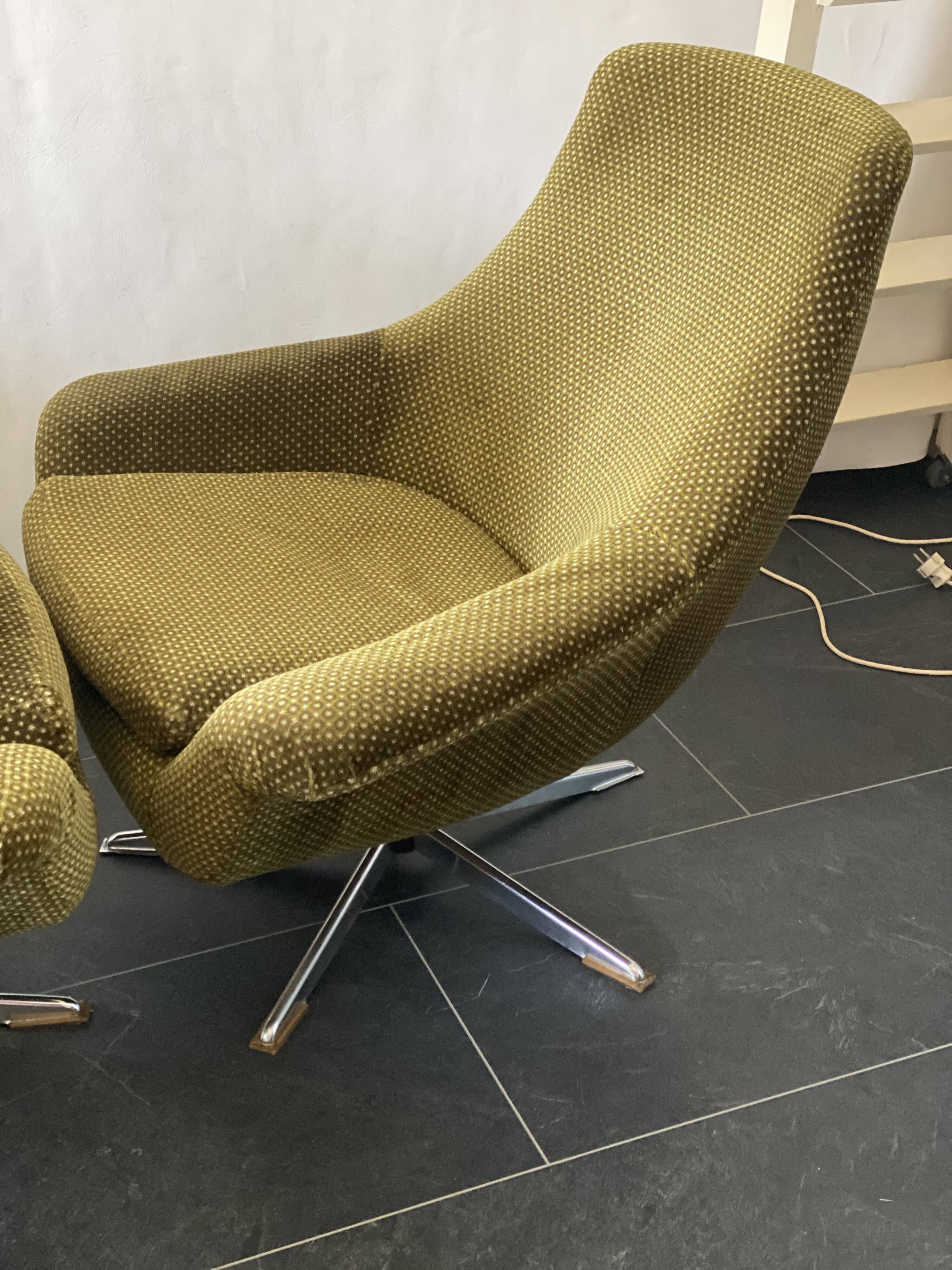 Pair of Vintage Green Velvet Swivel Chairs