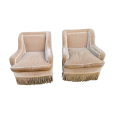 Paire de fauteuils vintage, velours beige