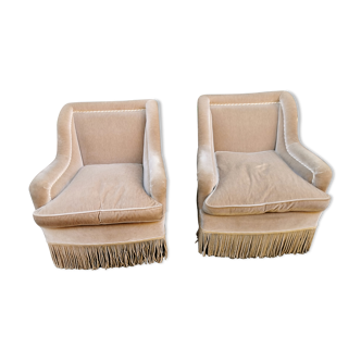 Pair of vintage armchairs, beige velvet