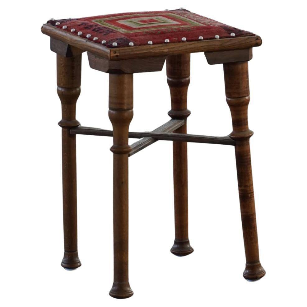 Almue Scandinavian Stool in Wood and Fabric, Late 19th Century